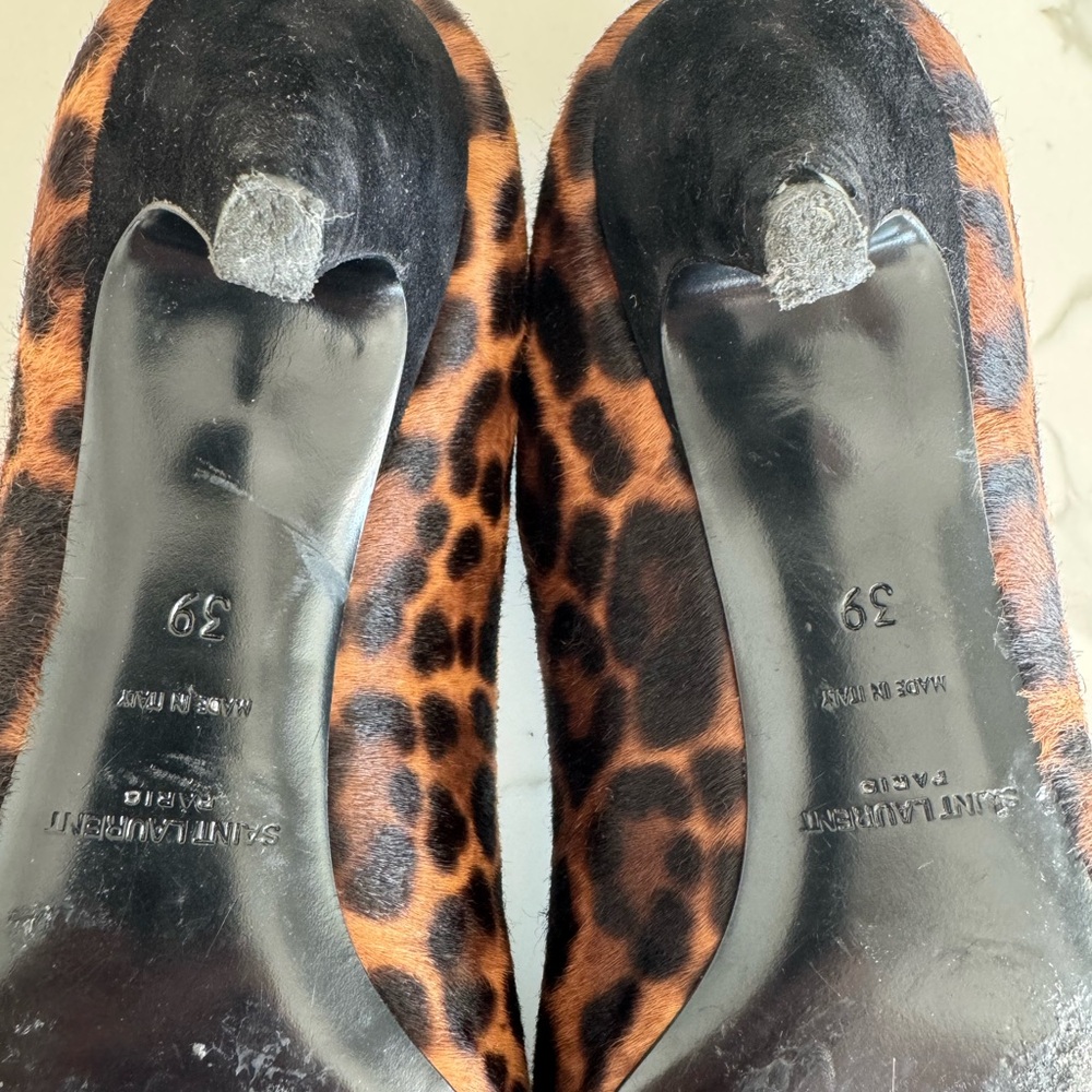 Saint Laurent Brown and Black Leopard Print Heels - Picture 6 of 14